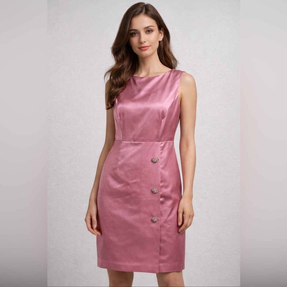 VTG lilly pulitzer dress Satin Pink Women's Size 4 Rhinestone Buttons Shealth
